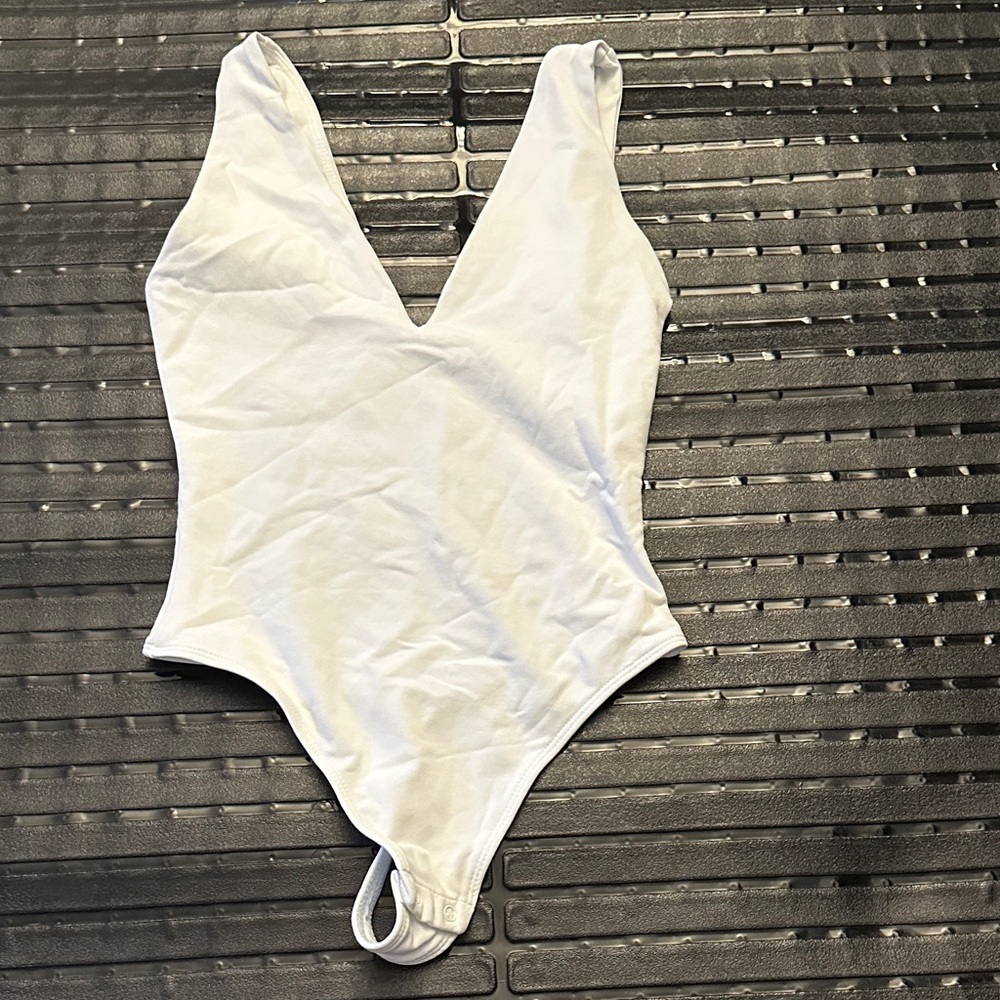 Babaton white V-Neck Bodysuit